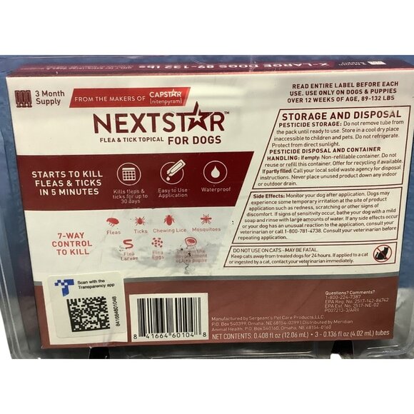 NextStar Flea & Tick Topical For X-Large Dogs 89-132 Lbs 3-Month Supply - Picture 3 of 4